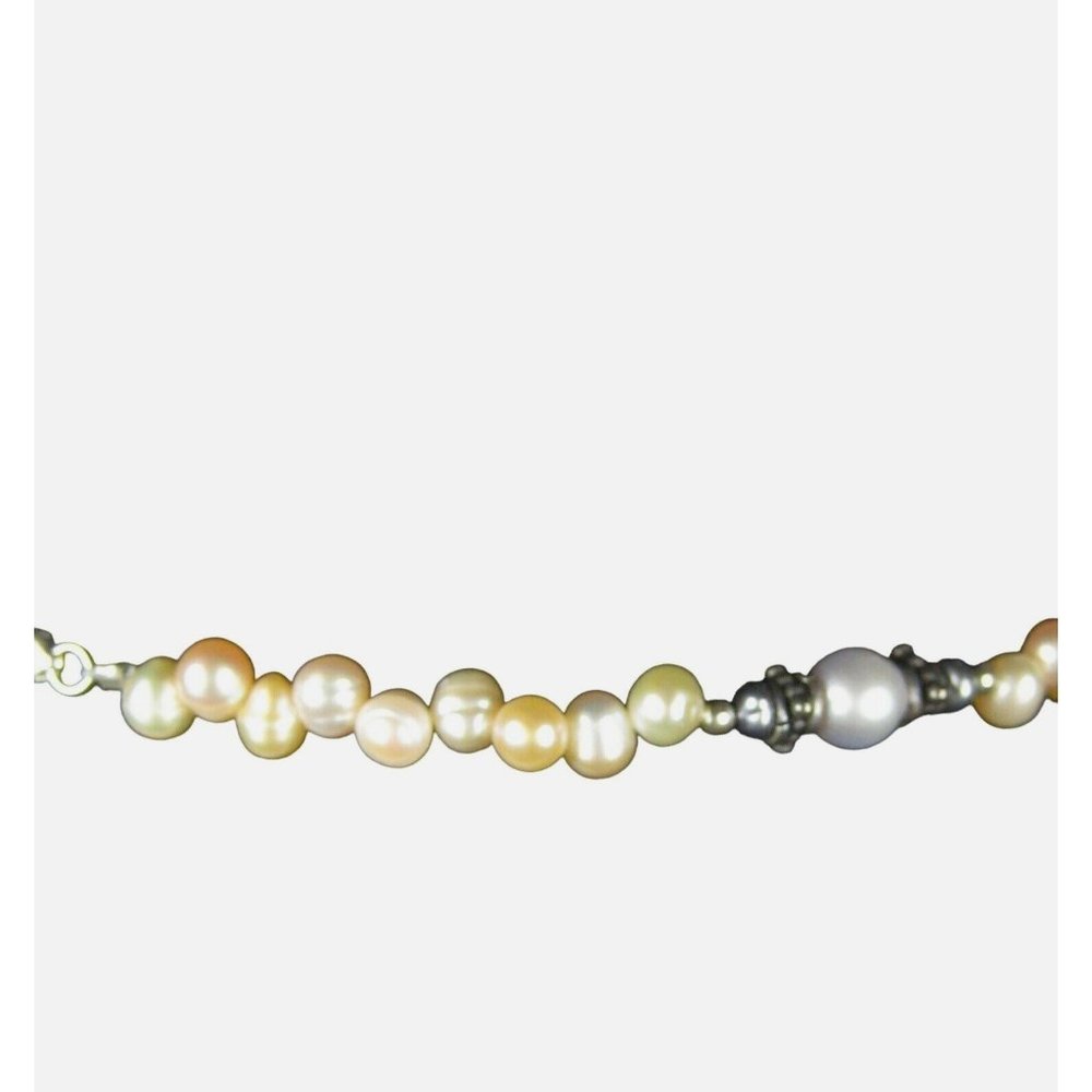 Genuine Pearl Necklace Women White 15.5 Inch Strand Silvertone 5mm Choker
